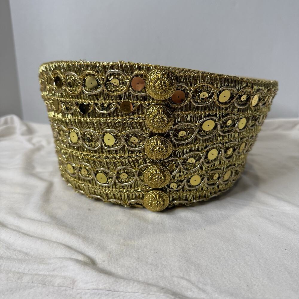 VTG Whittall & Shon Church Derby Pillbox Gold Button Sequins Statement Piece W